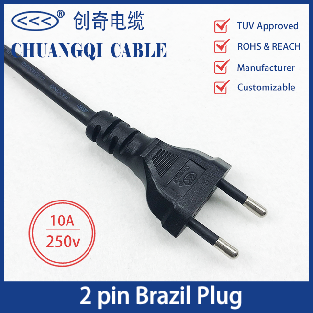 2 Pin Brazil Plug Brazilian Inmetro Power Cord with Cable TUV Approved