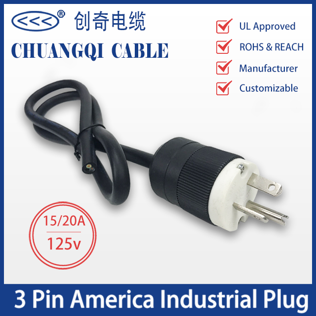 3 Pin America Industrial Plug US Canada Power Cord with Cable UL Certification Approved