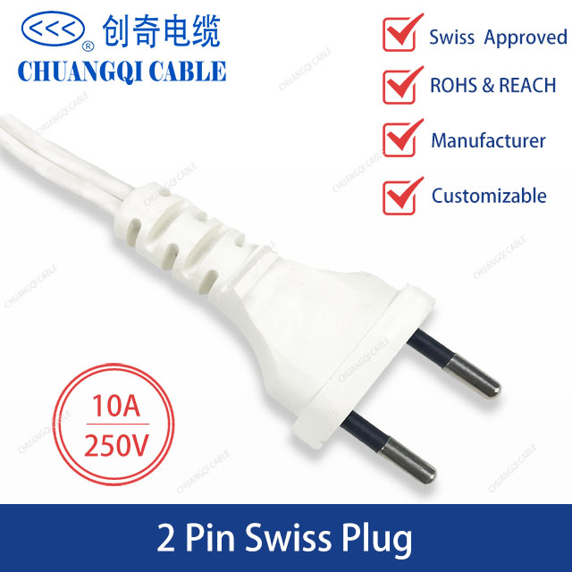 2 Pin Swiss Plug Power Cord with Cable