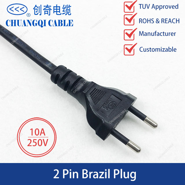 2 Pin Brazil Plug Brazilian Inmetro Power Cord with Cable TUV Approved