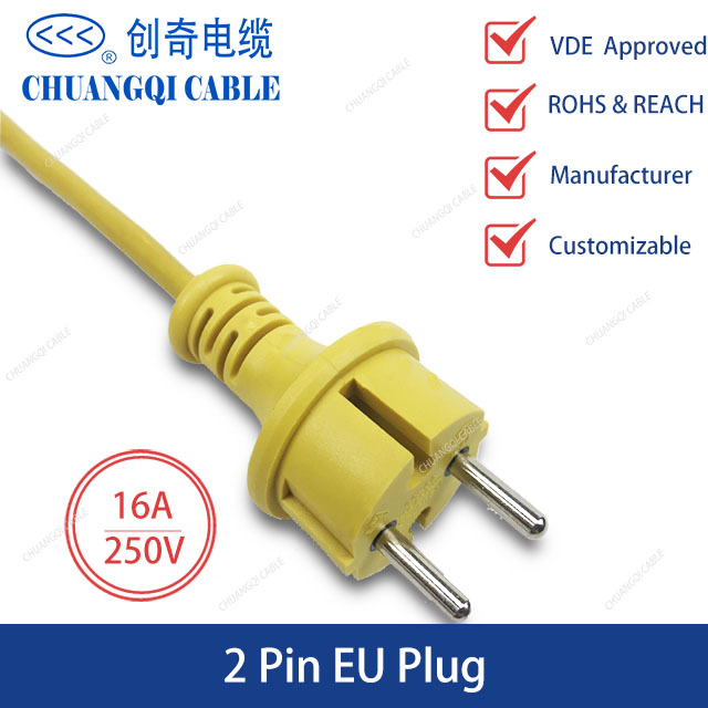 2 Pin EU Plug European Power Cord with Cable VDE Approved
