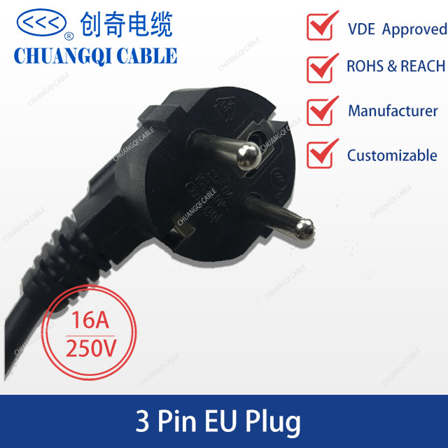 3 Pin EU Plug European Power Cord with Cable VDE Approved