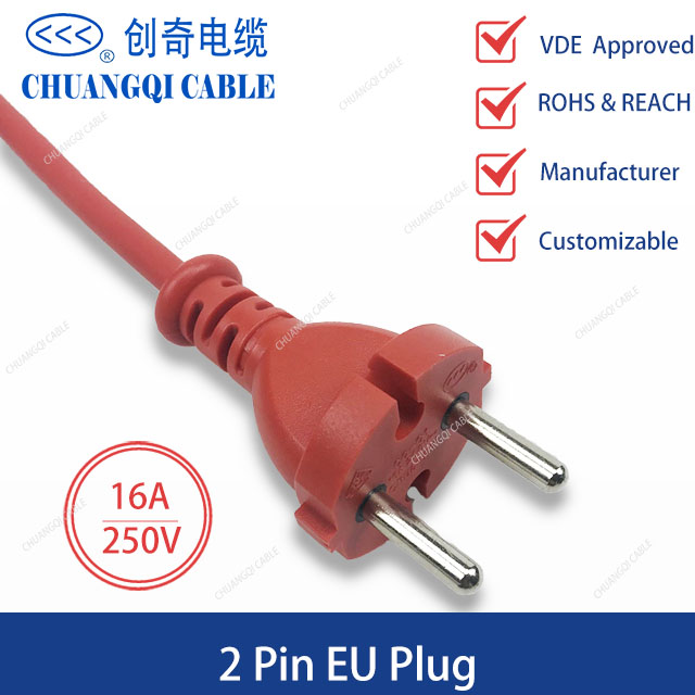 2 Pin EU Plug European Power Cord with Cable VDE Certification Approved