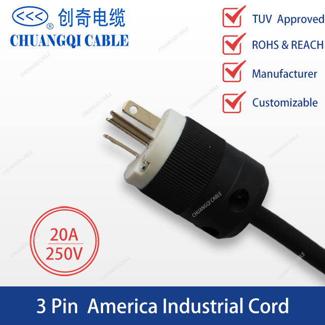 3 Pin America Industrial Plug US Canada Power Cord with Cable UL Certification Approved(20A)