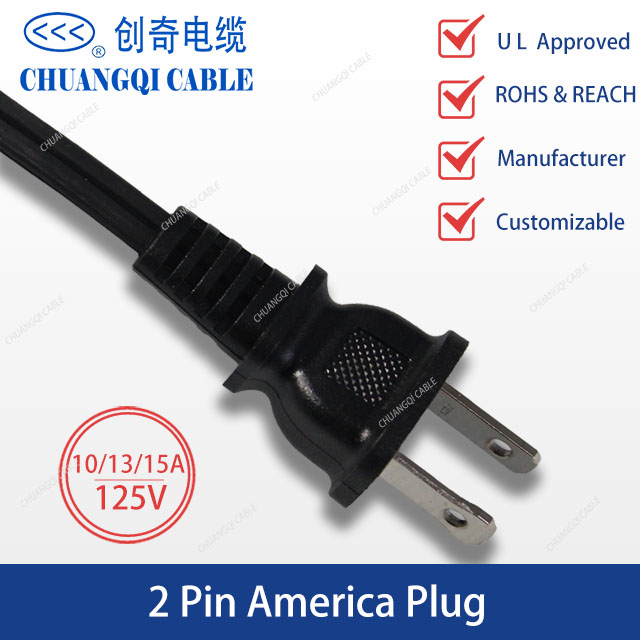 2 Pin America Plug US Canada Power Cord with Cable UL Certification Approved(CQ-11)