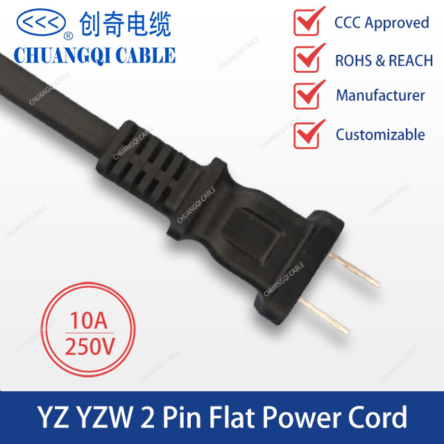 2 Pin YZ YZW   Flat Power Cord  with Cable CCC Approved（CQ-05(5)）