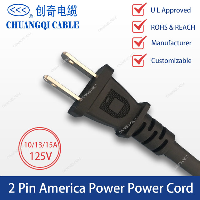 2 Pin America Plug US Canada Power Cord with Cable UL Certification Approved（CQ-11A）