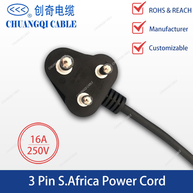 3 Pin Injection Molding S.Africa Plug African Power Cord with Cable TUV Certification Approved