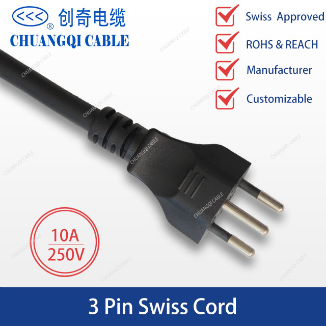3 Pin Swiss Plug Power Cord with Cable