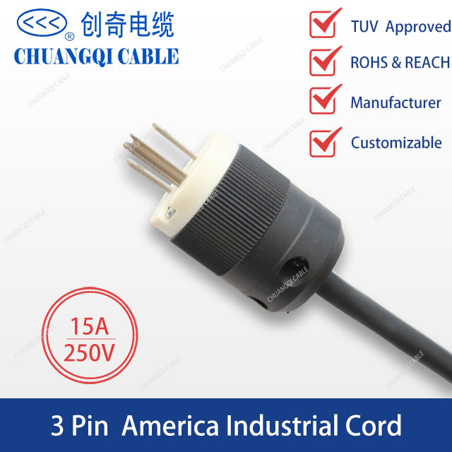 3 Pin America Industrial Plug US Canada Power Cord with Cable UL Certification Approved(15A)